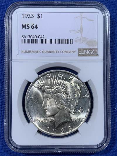 《竞宝斋》第442场 周日，周一，2场连拍 （全场包邮） - NGC MS64 美国1923年和平银币，丝滑底板，霜感十足，值得入藏
