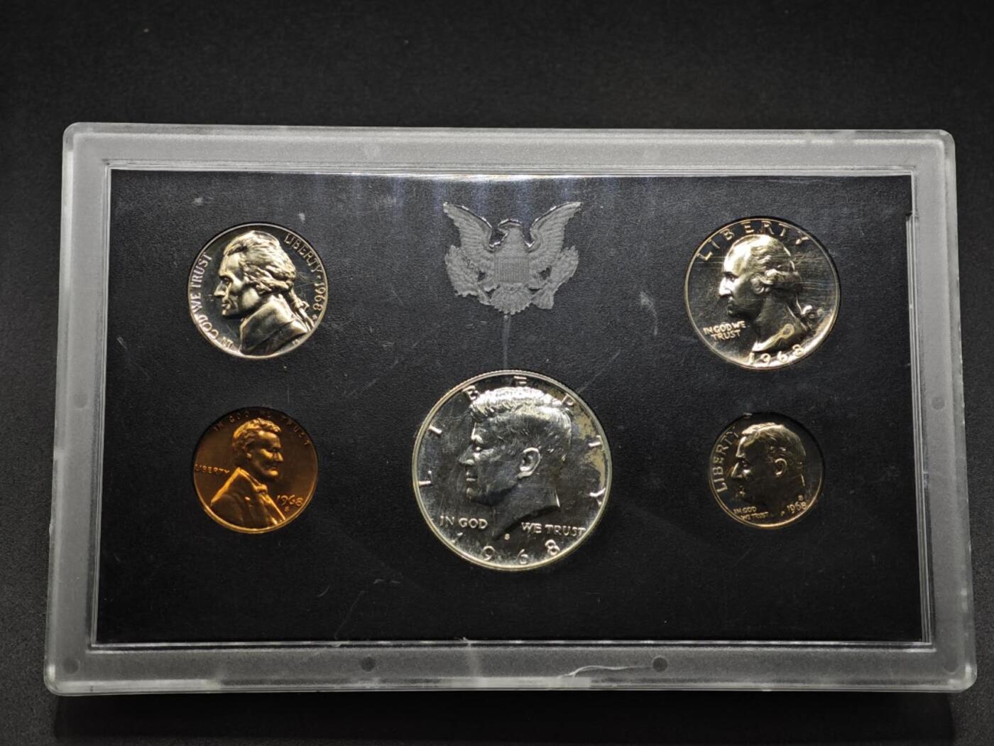 【淘币小摊】实时拍第八百零八拍   银币套币场   满百包邮可预留二周 每周一统一发货   美国1968年精制套币含肯尼迪半美元银币