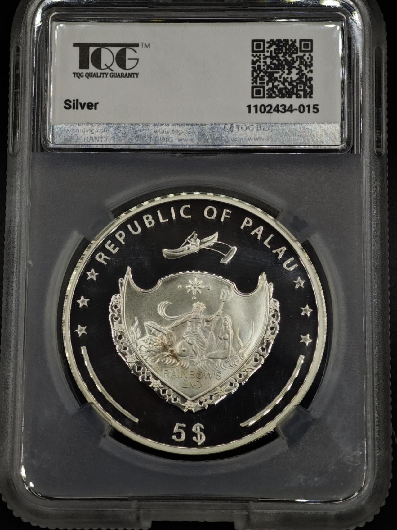 【淘币小摊】实时拍第八百零八拍   银币套币场   满百包邮可预留二周 每周一统一发货   2009年帕劳5元幻彩精制银币 太平洋野生动物-神仙鱼 925银25克 发行量：2千5百 TQG PF68UC