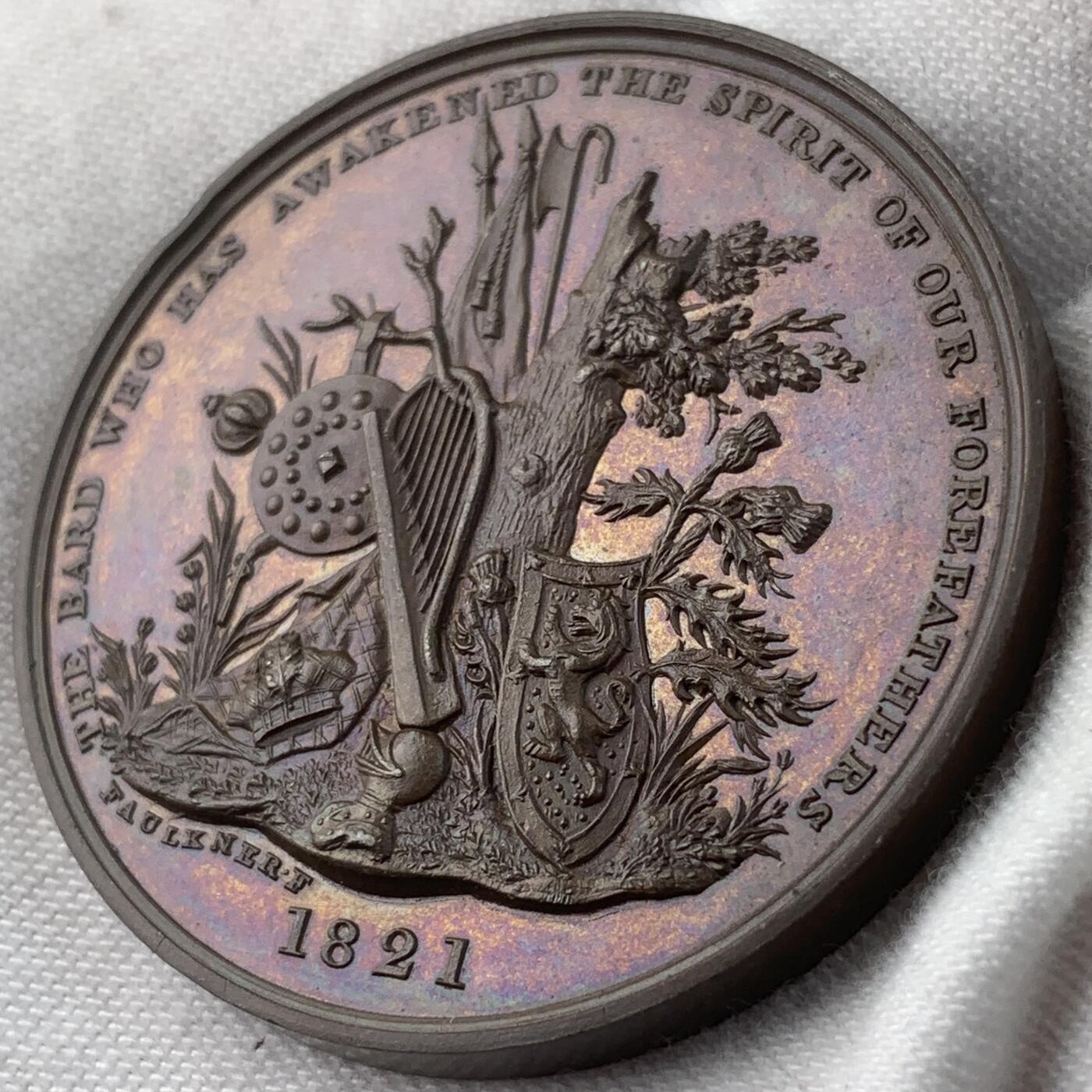 掌中浮雕-藏着的欧洲第043场 NGC MS63 : 1821年英国诗人司各特铜章，T. Webb and B. R. Faulkner雕刻, J. Mudie出品, 40.5mm，少见品种