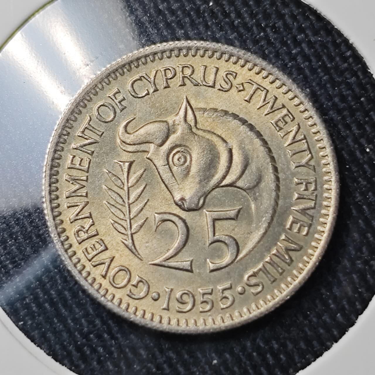 KK钱币收藏小铺 （套币 好品/批量散币 银币）专场  2月预留时间 周末发货  1955英属塞浦路斯25分 好品