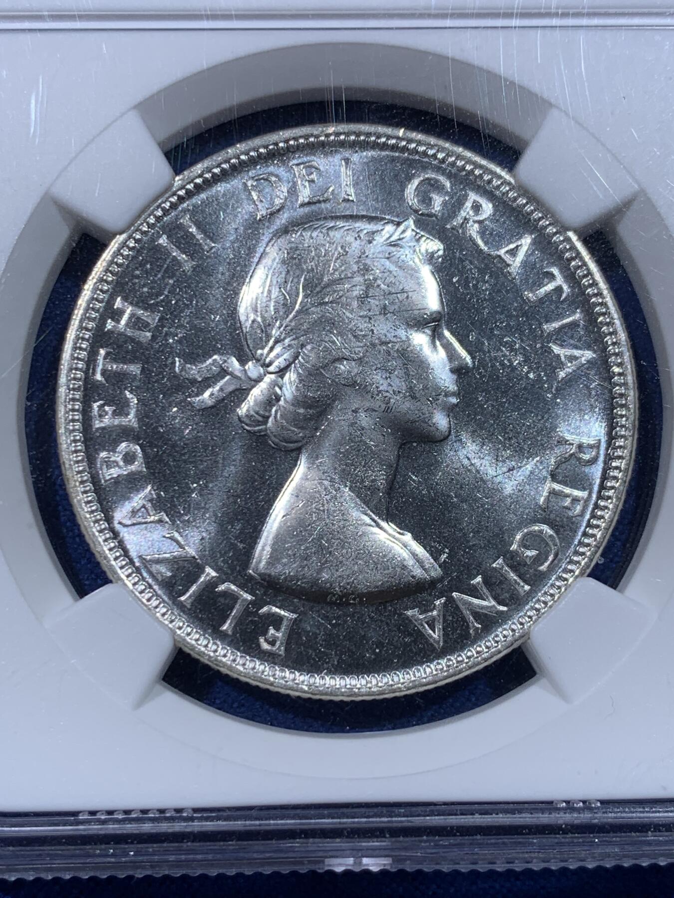 《竞宝斋》第442场 周日，周一，2场连拍 （全场包邮） NGC MS64 加拿大 1953 伊丽莎白女王年轻头像 划船一元银币