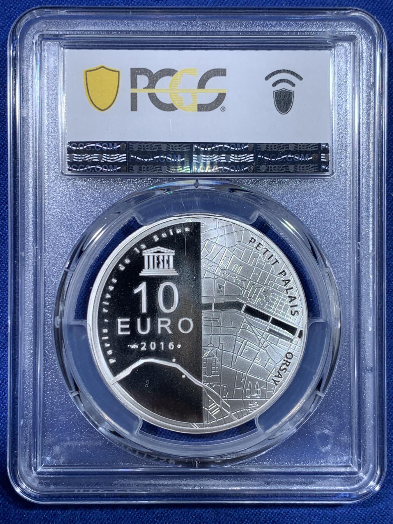 《竞宝斋》第442场 周日，周一，2场连拍 （全场包邮） PCGS PR68DCAM 法国2016年联合国教科文组织世界遗产-塞纳河岸 :奥赛和小宫殿10欧银币