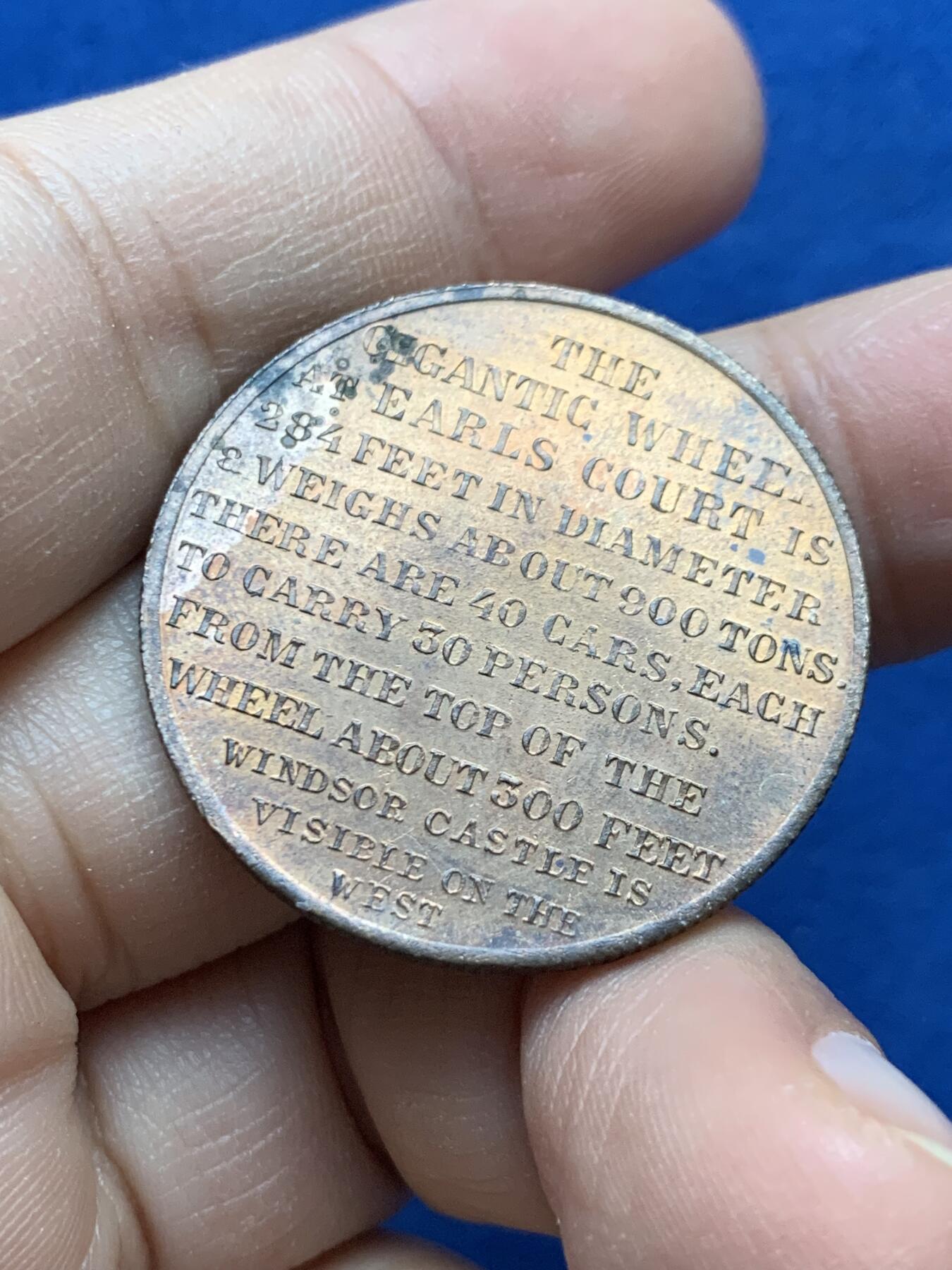 《竞宝斋》第442场 周日，周一，2场连拍 （全场包邮） 英国1897年伦敦眼摩天轮铜章，11.45克，31.9mm，带光品相，少见年份