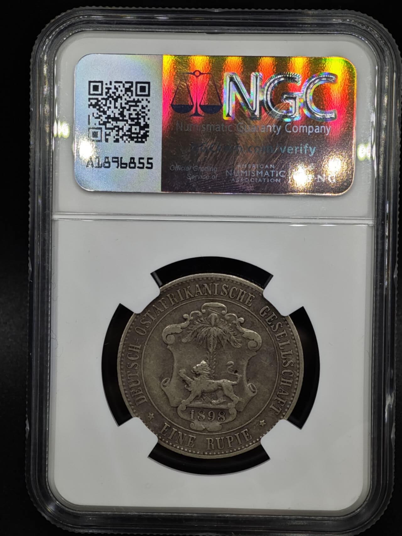 【淘币小摊】实时拍第八百零八拍   银币套币场   满百包邮可预留二周 每周一统一发货   德属东非1898年1卢比银币 NGC VF35