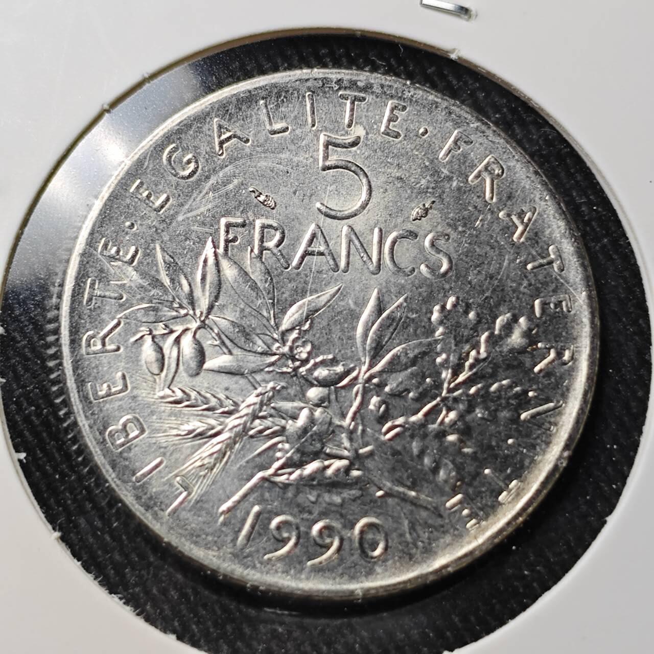 KK钱币收藏小铺 （套币 好品/批量散币 银币）专场  2月预留时间 周末发货  1990法国播种女神5法郎