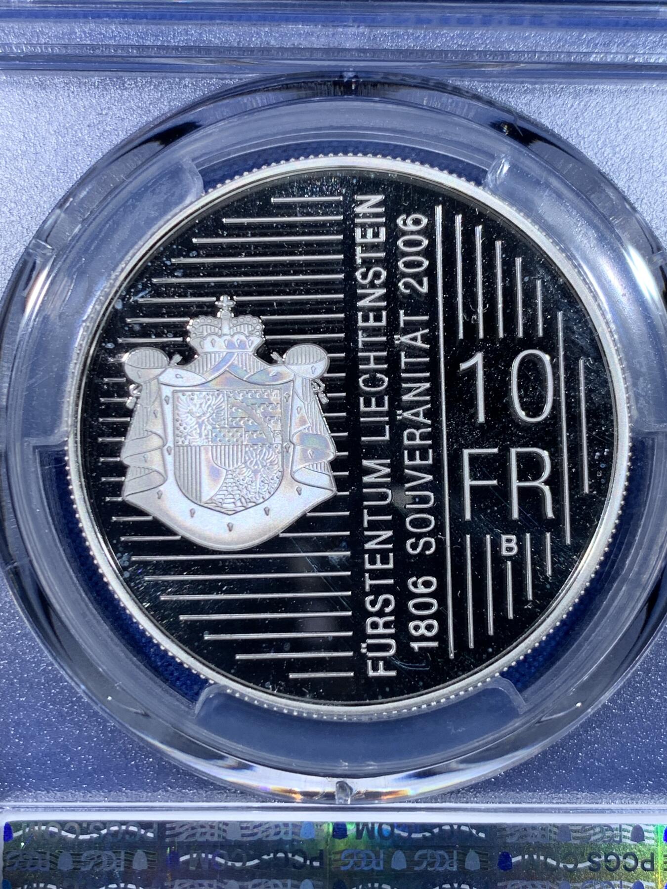 《竞宝斋》第442场 周日，周一，2场连拍 （全场包邮） PCGS PR69DCAM 列支敦士登2006年约翰一世-主权200年10弗兰肯银币