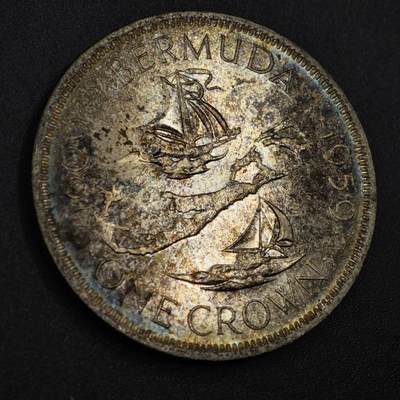 【淘币小摊】实时拍第八百零八拍   银币套币场   满百包邮可预留二周 每周一统一发货   - 百慕大1959年克朗银币双面五彩包浆