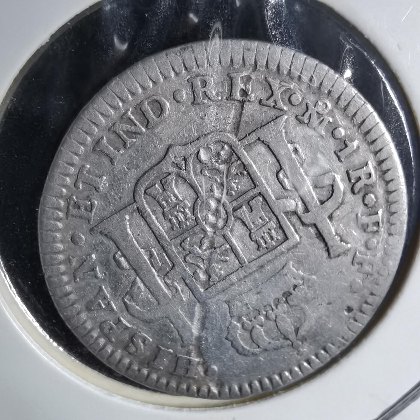 沼泽如烟--第913场 西属墨西哥1781年卡洛斯三世1R银币币面有条凹痕铸缺 币胚缺陷  喜欢收集错版的可以看看