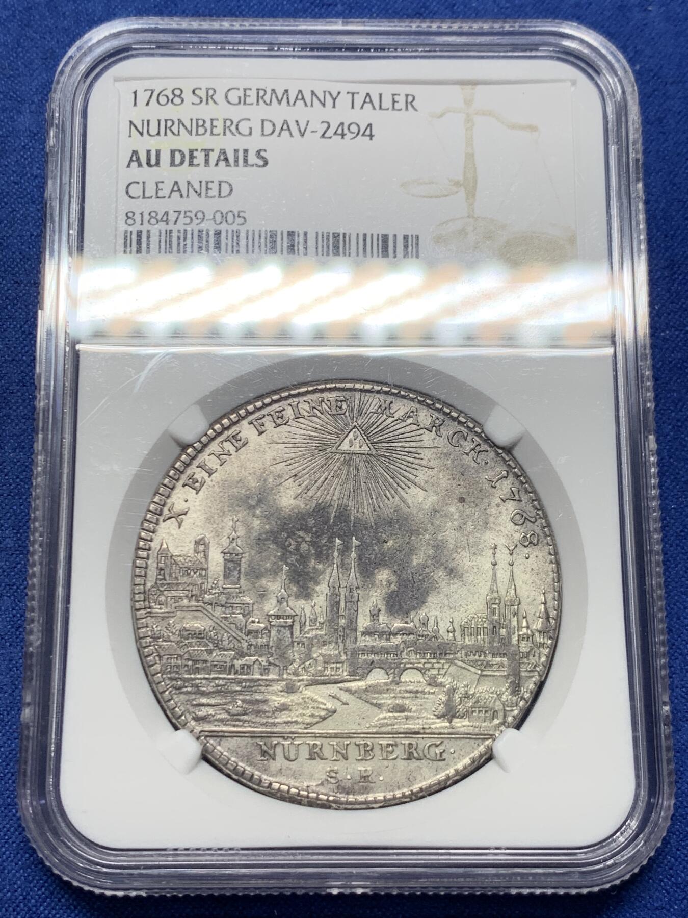 《竞宝斋》第442场 周日，周一，2场连拍 （全场包邮） NGC AUD 1768年德国神罗纽伦堡城市景观泰勒银币