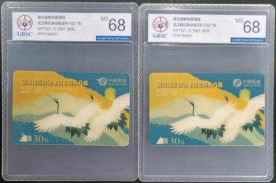 公藏笫126期评级卡拍卖 - 湖北太科卡【移动电话升八位广告】一全2枚合拍公博68分。