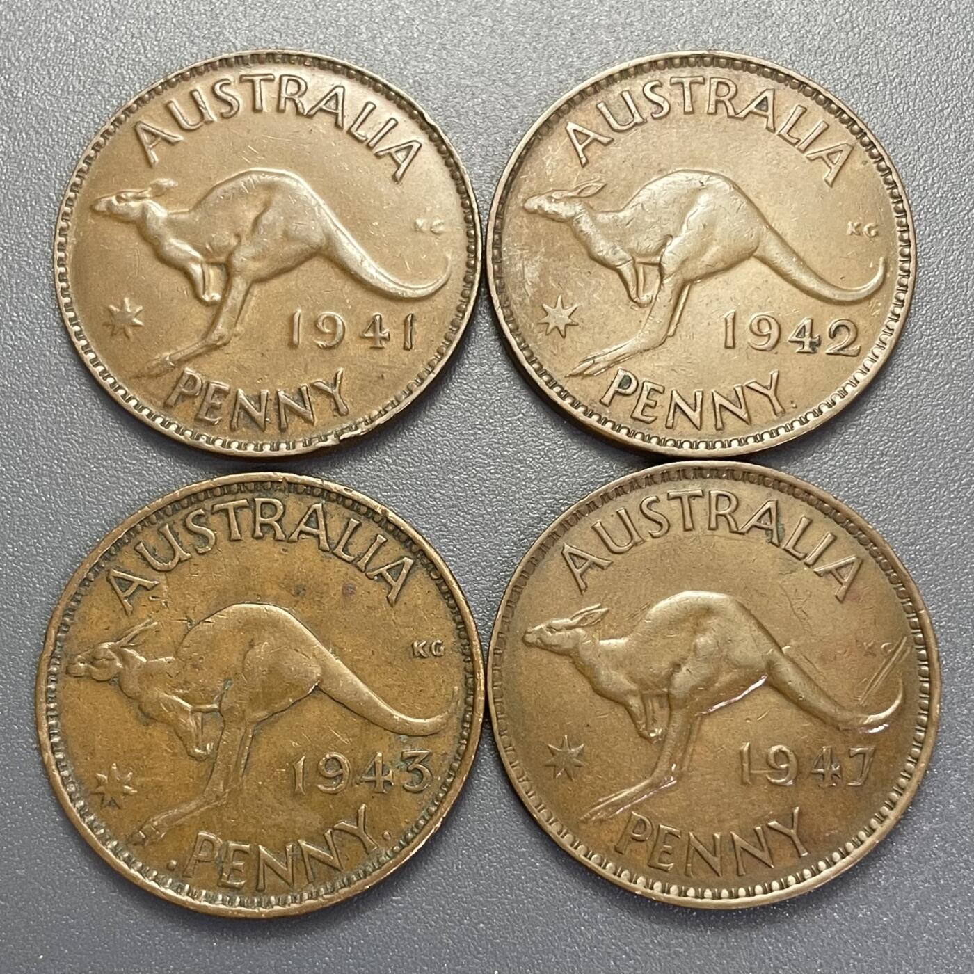回流1123 澳大利亚1便士 40年代不同年份4枚