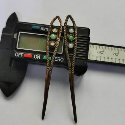 藏珍品阁杂件专场82期 - 清代铜鎏金镶宝石发簪一对