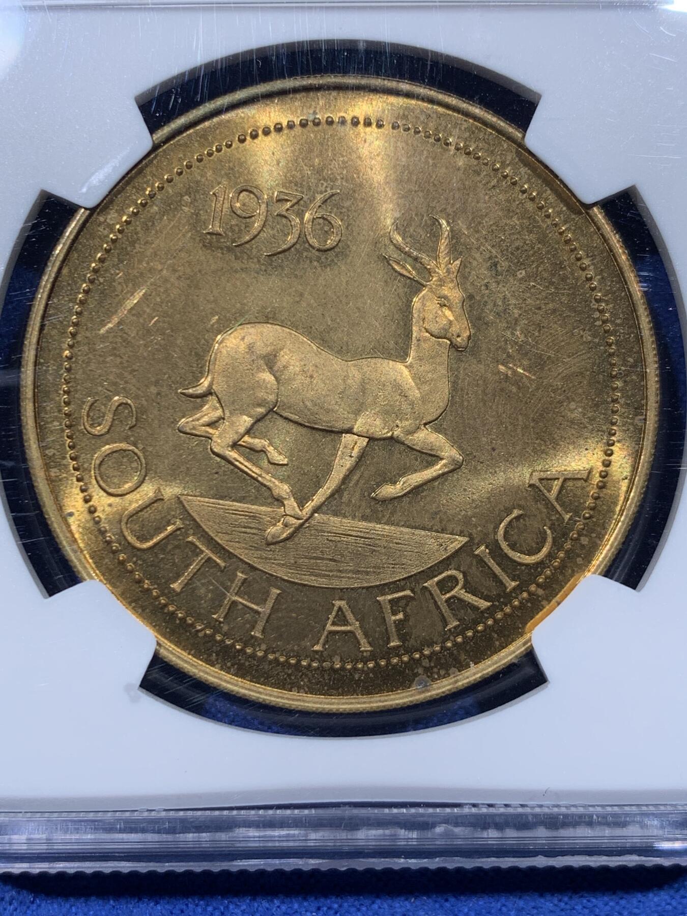 《竞宝斋》第442场 周日，周一，2场连拍 （全场包邮） NGC PF64 南非爱德华八世克朗型戏铸币，后期铸造臆造币，少见品种，有转光。