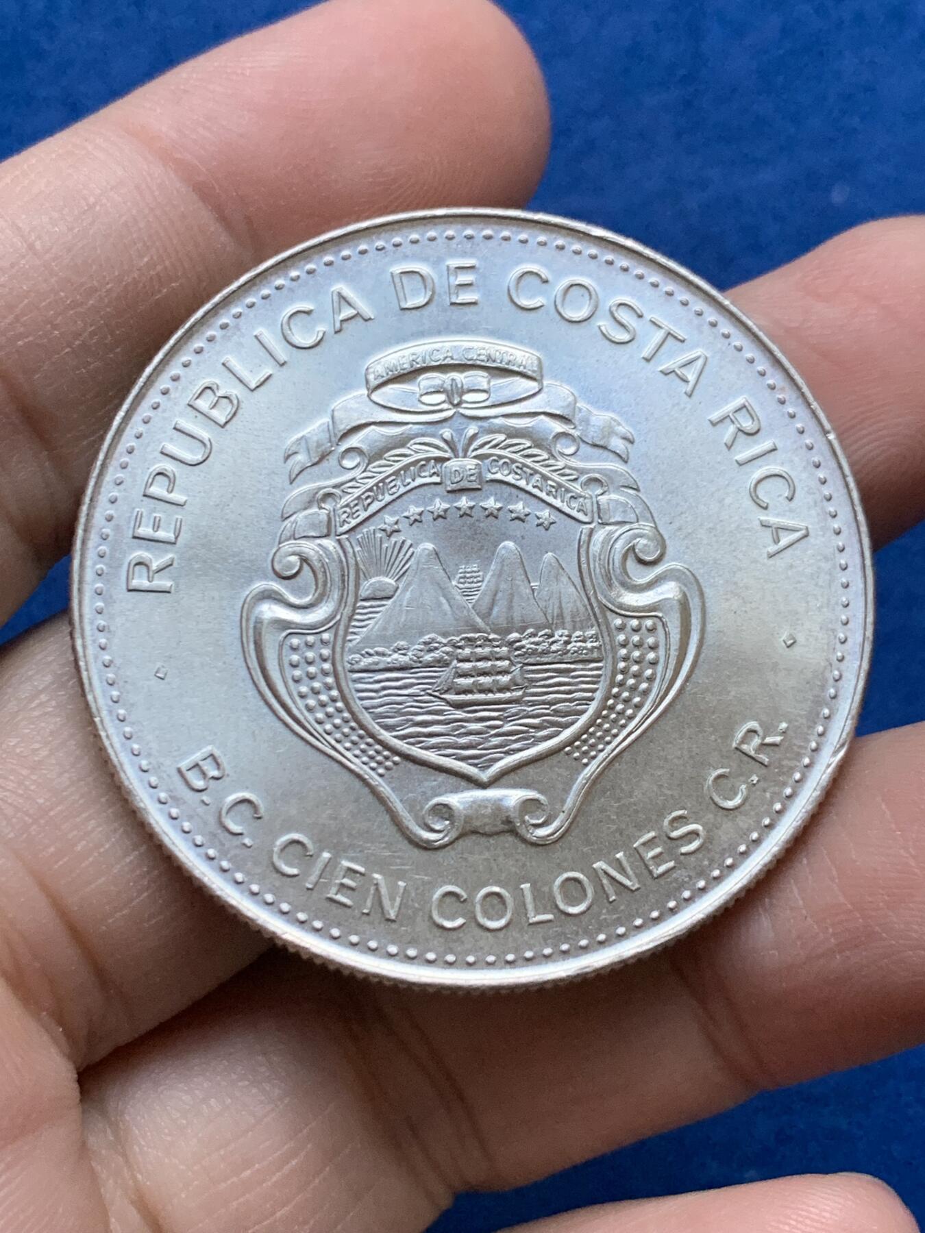 《竞宝斋》第442场 周日，周一，2场连拍 （全场包邮） 1979年哥斯达黎加联合国儿童基金会国际儿童年100科朗大银币 少见品种，发行量仅9500枚，重35克，925银