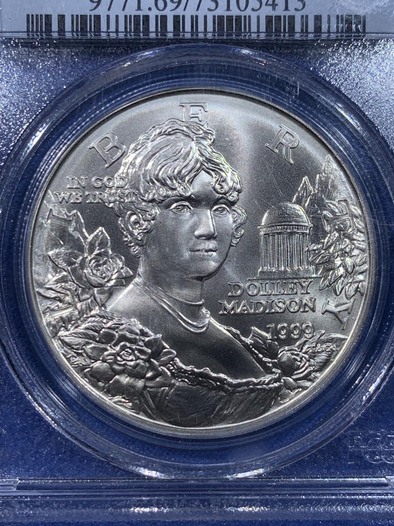 《竞宝斋》第442场 周日，周一，2场连拍 （全场包邮） PCGS MS69 美国1999年P版总统夫人1美元大银币 发行量不到9万枚