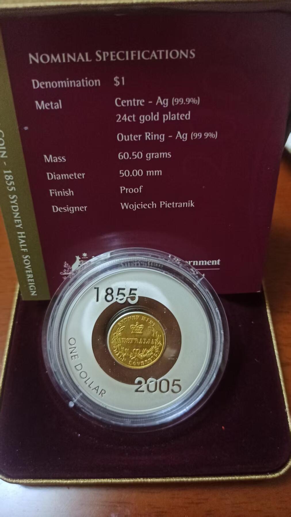 ❤️【币观天下】❤️ 第332期钱币拍卖- 2025.11.28周五晚上6点半场-长期征集拍品 澳大利亚2005年镀金两盎司银币 历史上的货币 悉尼厂铸造半索维林150周年