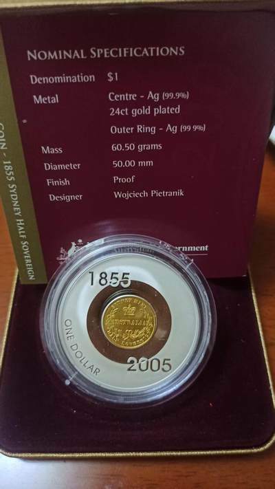 ❤️【币观天下】❤️ 第332期钱币拍卖- 2025.11.28周五晚上6点半场-长期征集拍品 - 澳大利亚2005年镀金两盎司银币 历史上的货币 悉尼厂铸造半索维林150周年