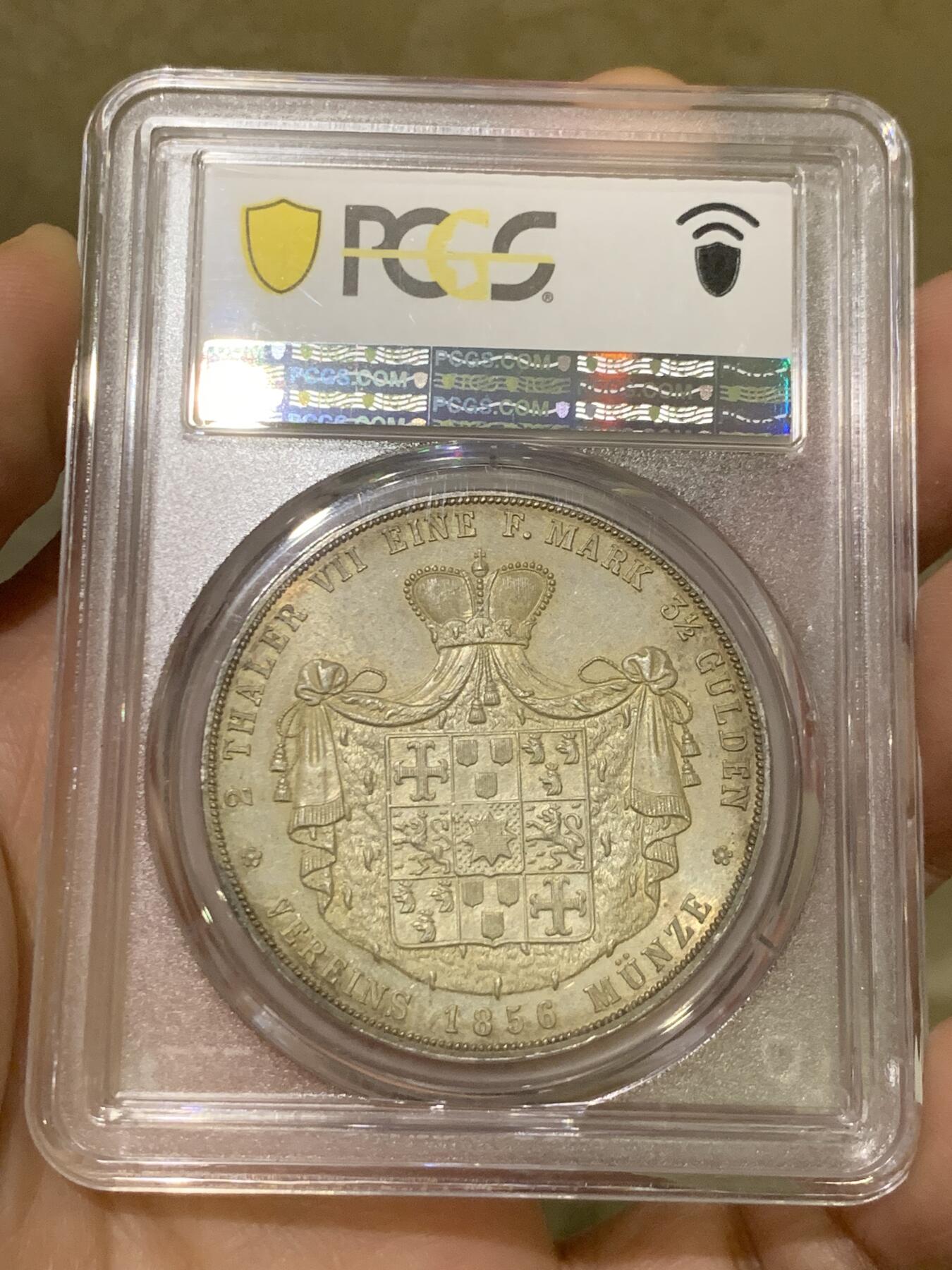 《竞宝斋》第442场 周日，周一，2场连拍 （全场包邮） NGC MS62 德国 1856年 瓦尔德克 维克托2泰勒37克的大银币 11375枚的发行量 品种状态都是不可多得的