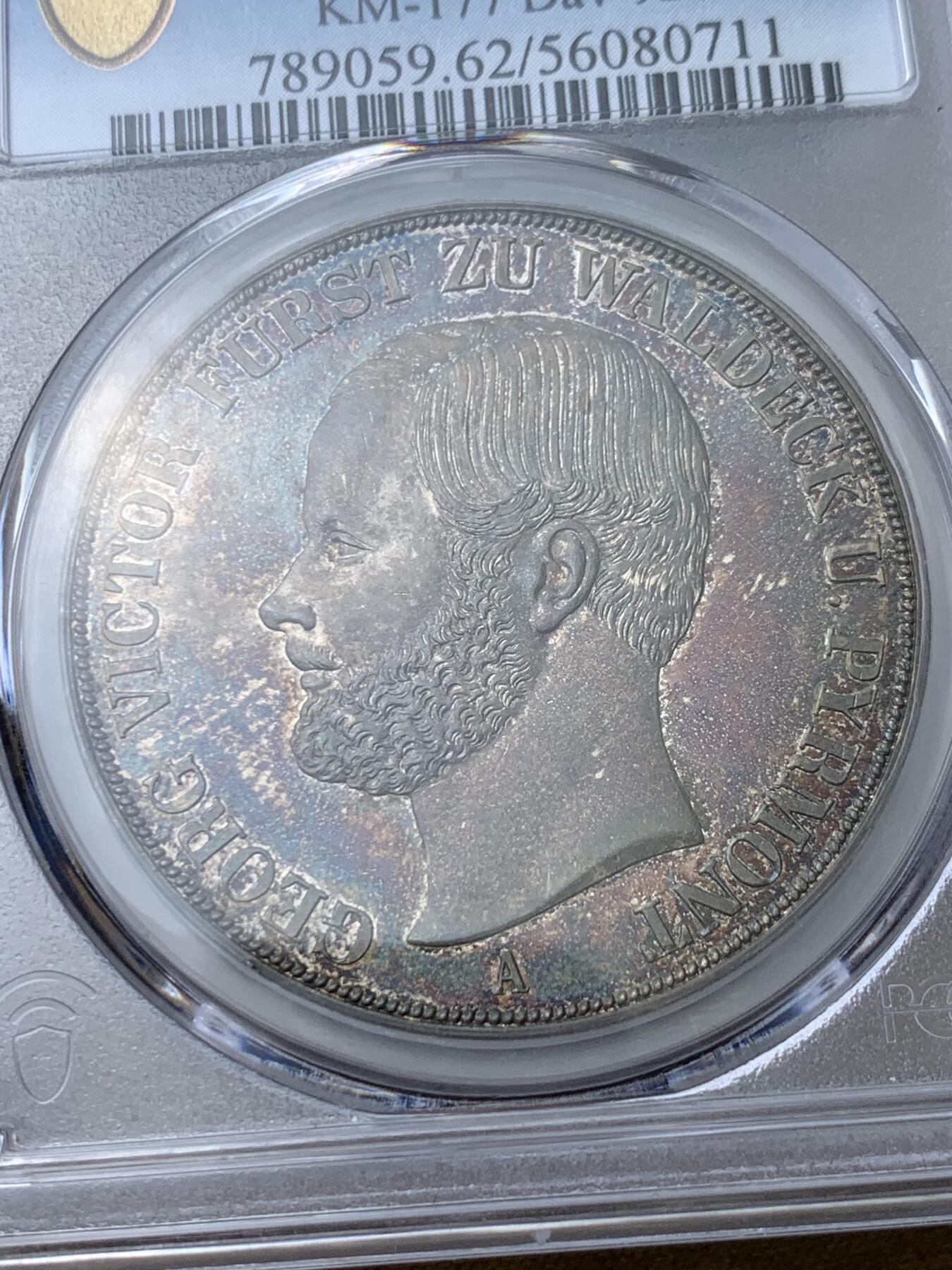 《竞宝斋》第442场 周日，周一，2场连拍 （全场包邮） NGC MS62 德国 1856年 瓦尔德克 维克托2泰勒37克的大银币 11375枚的发行量 品种状态都是不可多得的