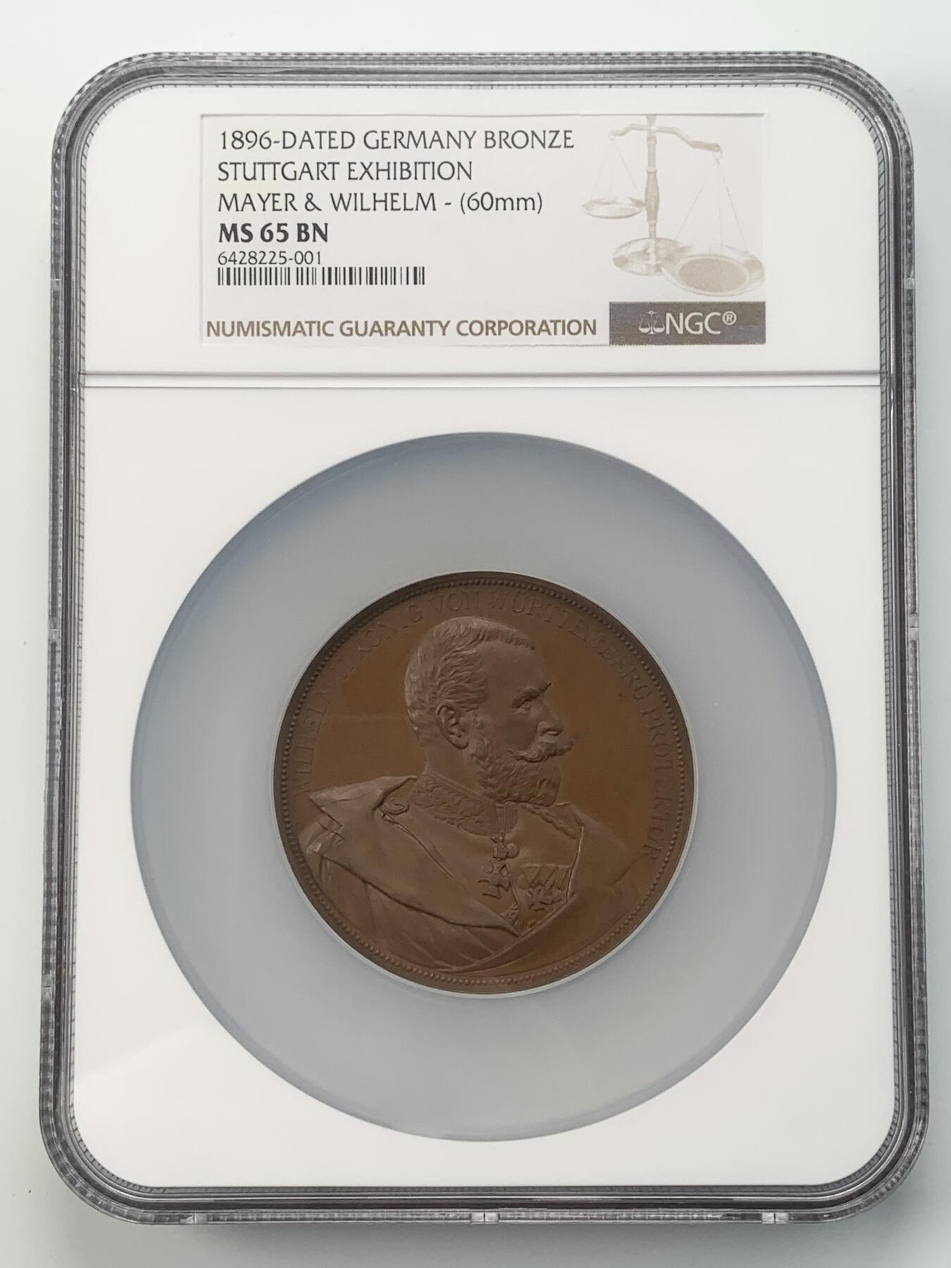 掌中浮雕-藏着的欧洲第043场 NGC MS65 : 1896年德国斯图加特电气工程和艺术展览会铜章，60mm，Mayer & Wilhelm出品