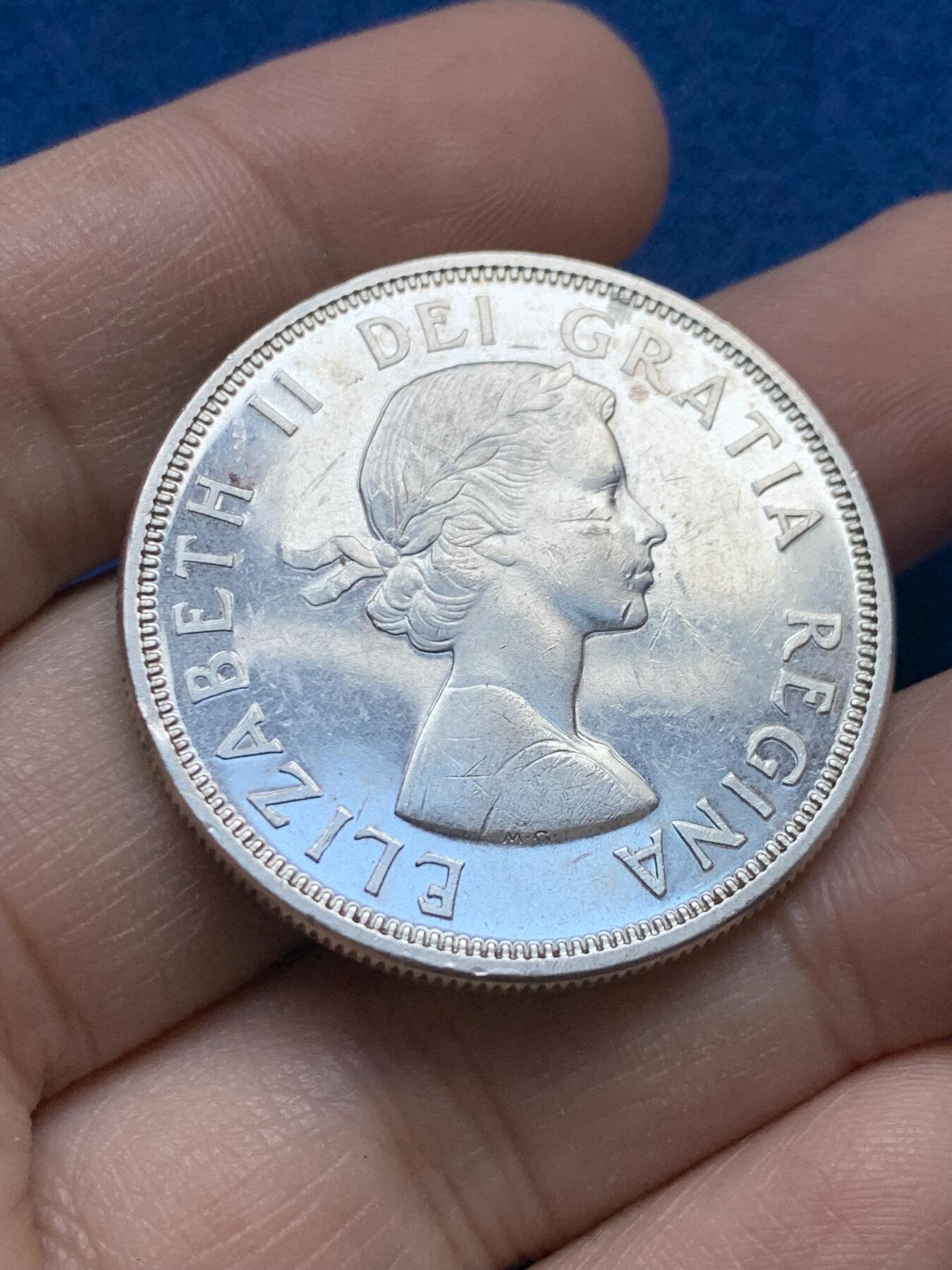 《竞宝斋》第442场 周日，周一，2场连拍 （全场包邮） 加拿大1964年夏洛特会议召开100周年纪念银币 伊丽莎白二世女王头像