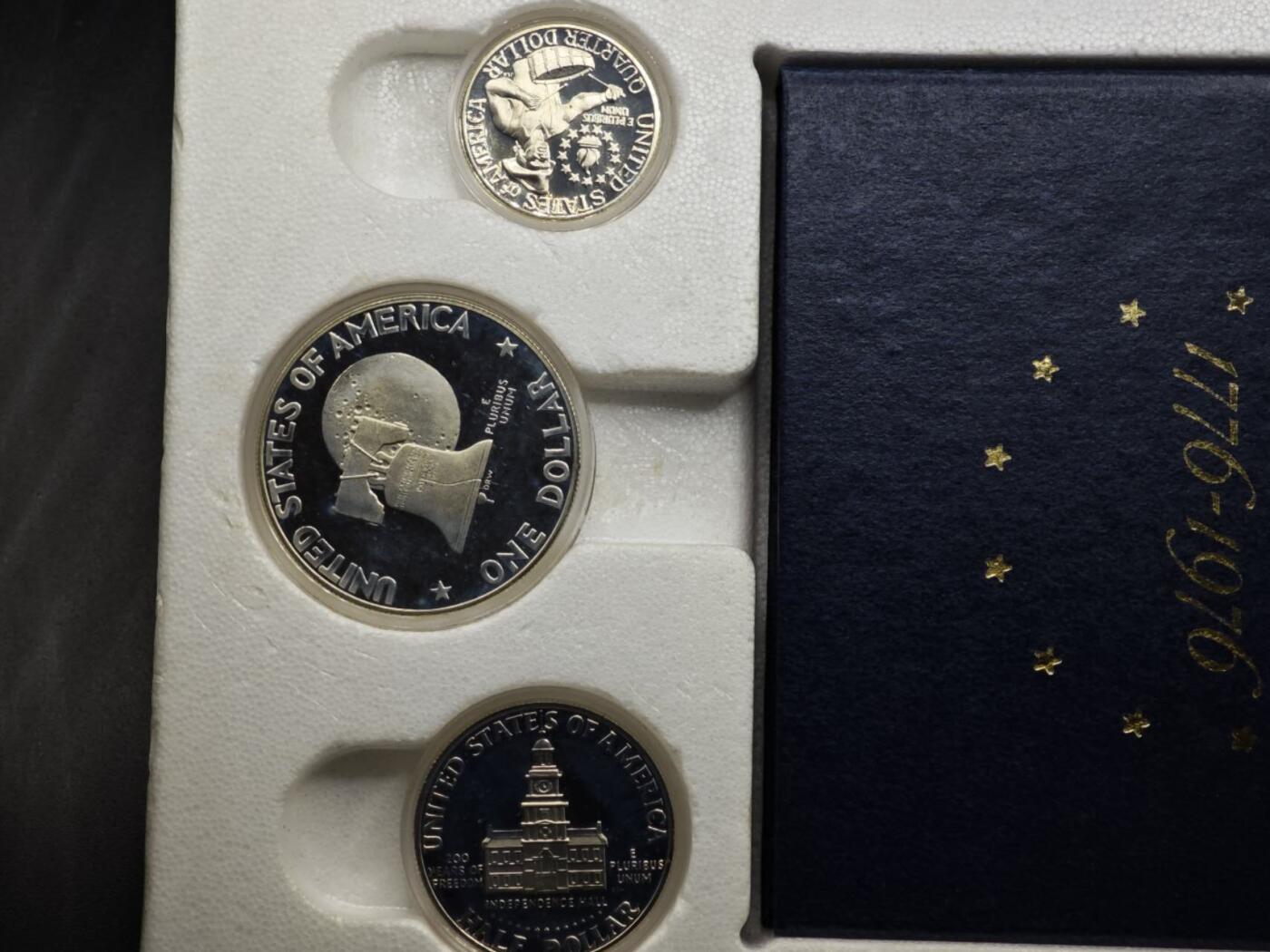 【淘币小摊】实时拍第八百零八拍   银币套币场   满百包邮可预留二周 每周一统一发货   美国1976年建国200周年精制银币3枚套 总重41.8克400银 银价191