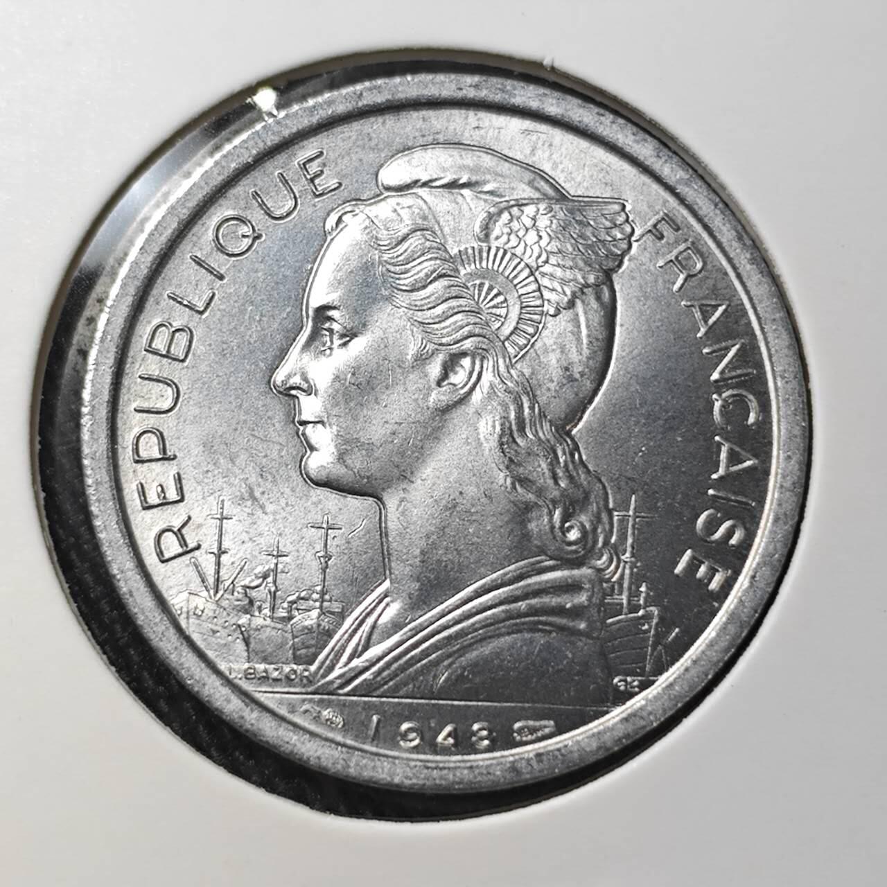 KK钱币收藏小铺 （套币 好品/批量散币 银币）专场  2月预留时间 周末发货  1948法属留尼旺2法郎 好品