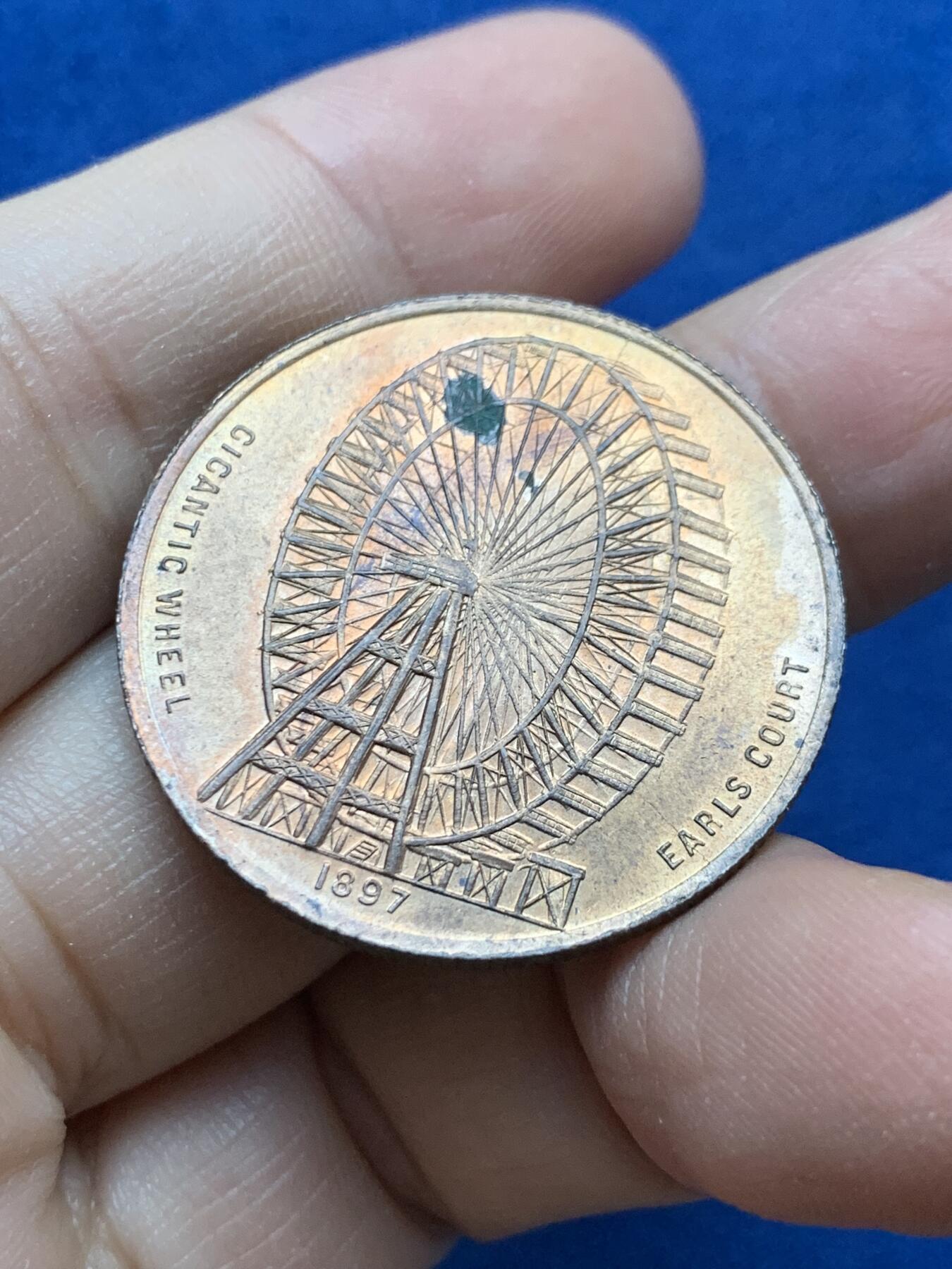 《竞宝斋》第442场 周日，周一，2场连拍 （全场包邮） 英国1897年伦敦眼摩天轮铜章，11.45克，31.9mm，带光品相，少见年份