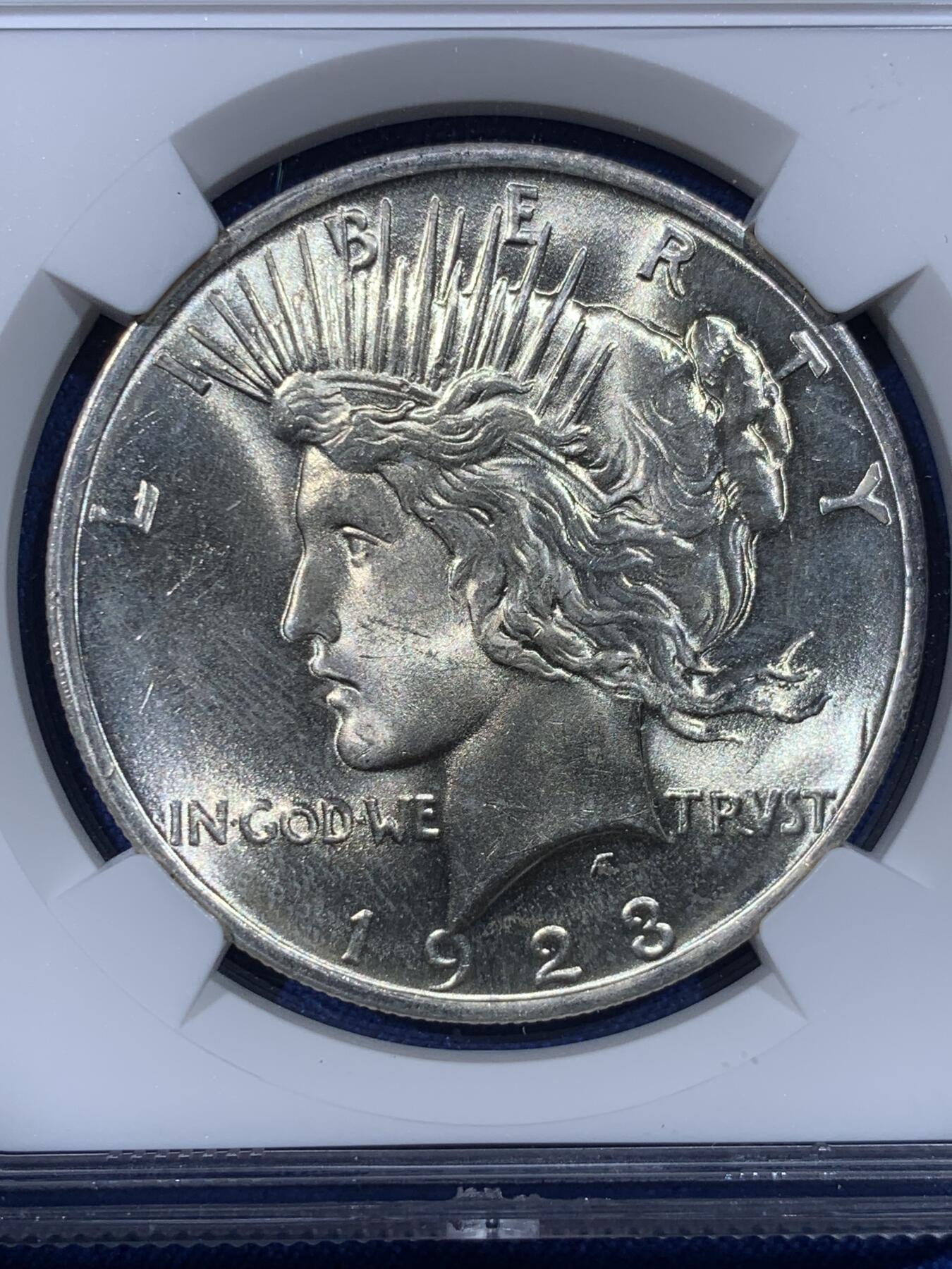 《竞宝斋》第442场 周日，周一，2场连拍 （全场包邮） NGC MS64 美国1923年和平银币，丝滑底板，霜感十足，值得入藏