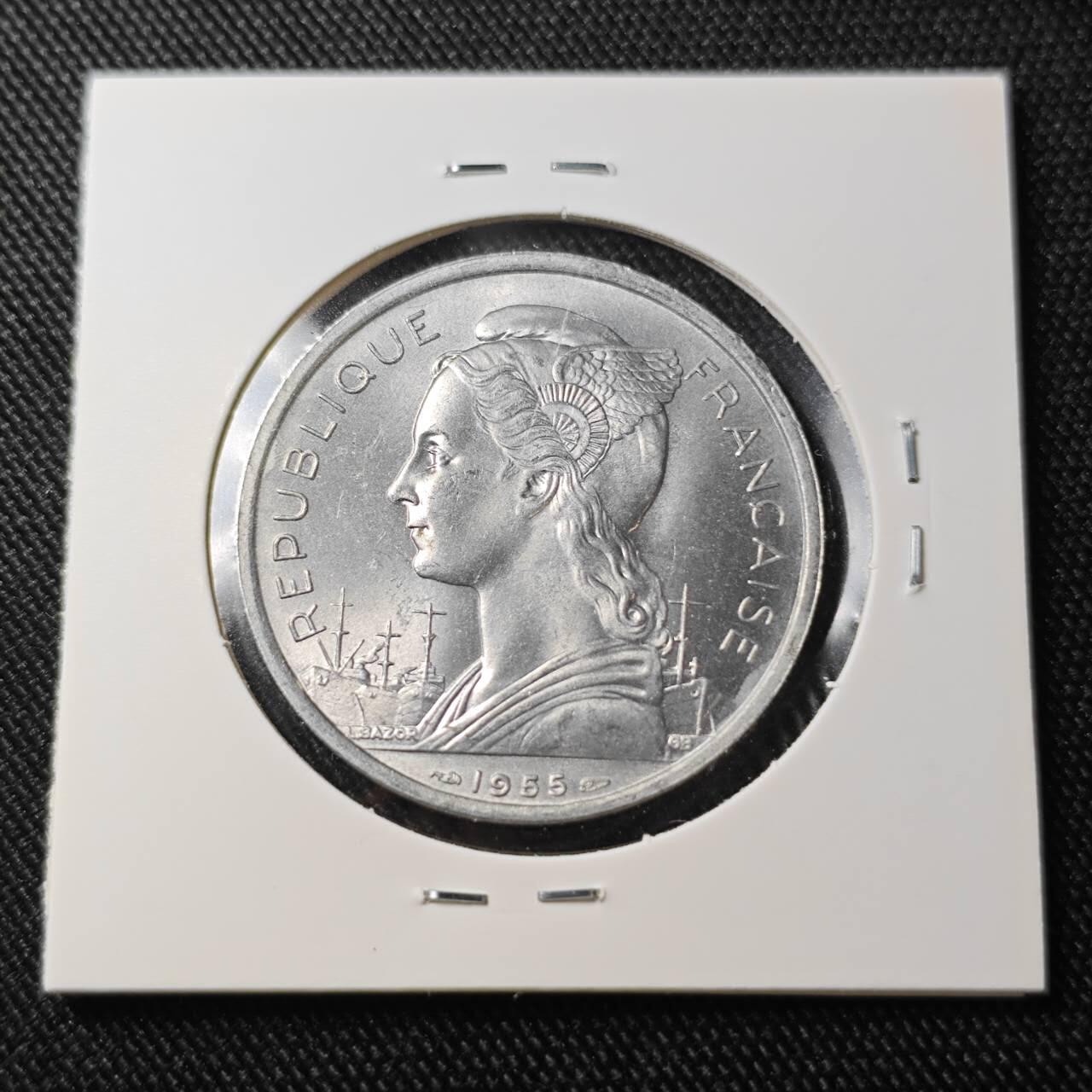 KK钱币收藏小铺 （套币 好品/批量散币 银币）专场  2月预留时间 周末发货  1955法属留尼旺5法郎 好品