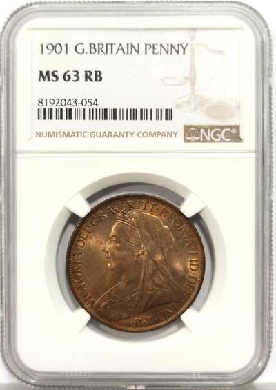 博洋堂世界钱币拍卖第149期（全场包邮） - NGC MS63RB 英国1901年维多利亚披纱1便士 原色铜光