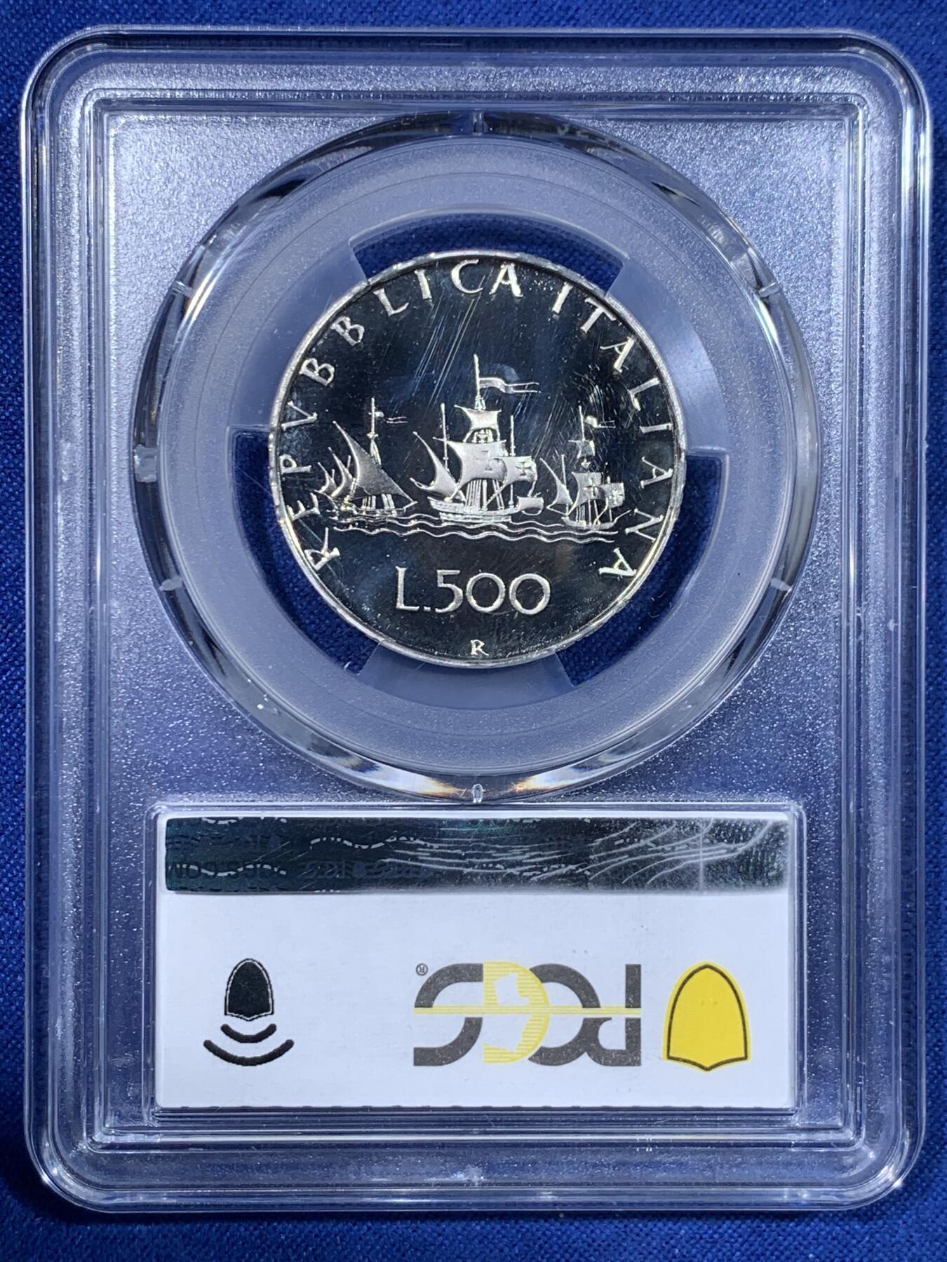 《竞宝斋》第442场 周日，周一，2场连拍 （全场包邮） 亚军分 PCGS PR68DCAM 意大利 1985年 帆船少女 精制500里拉银币 首年发行的精制 镜面光十足