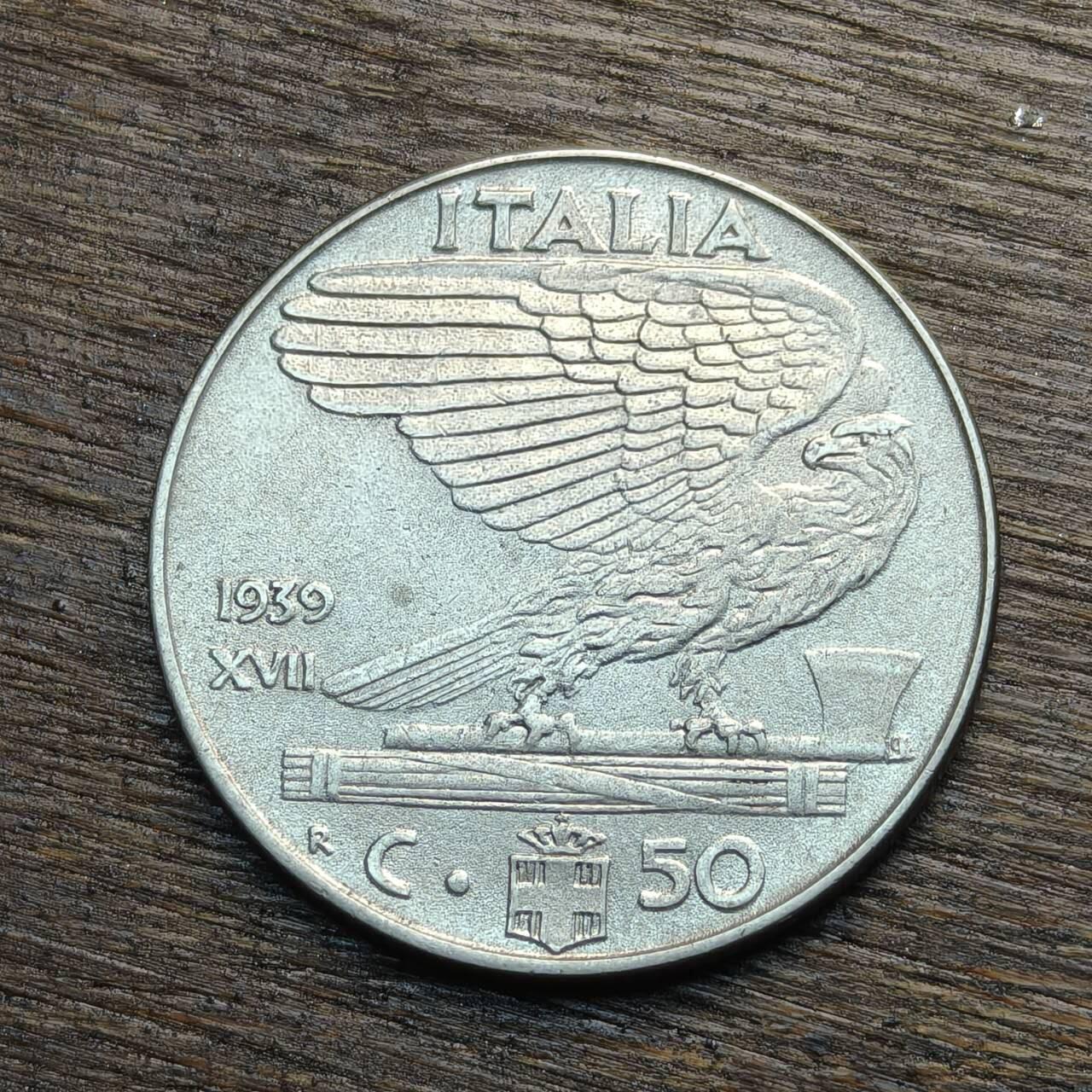 【铜匠收藏】★第133场★散币场，无佣金，30包邮。不满30元，支付5元运费。《接受代拍 代送NGC评级》 意大利 1939年 50分