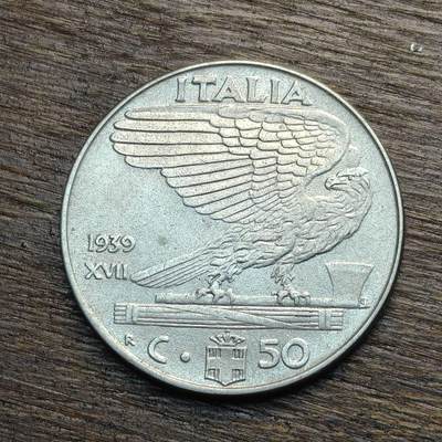 【铜匠收藏】★第133场★散币场，无佣金，30包邮。不满30元，支付5元运费。《接受代拍 代送NGC评级》 - 意大利 1939年 50分
