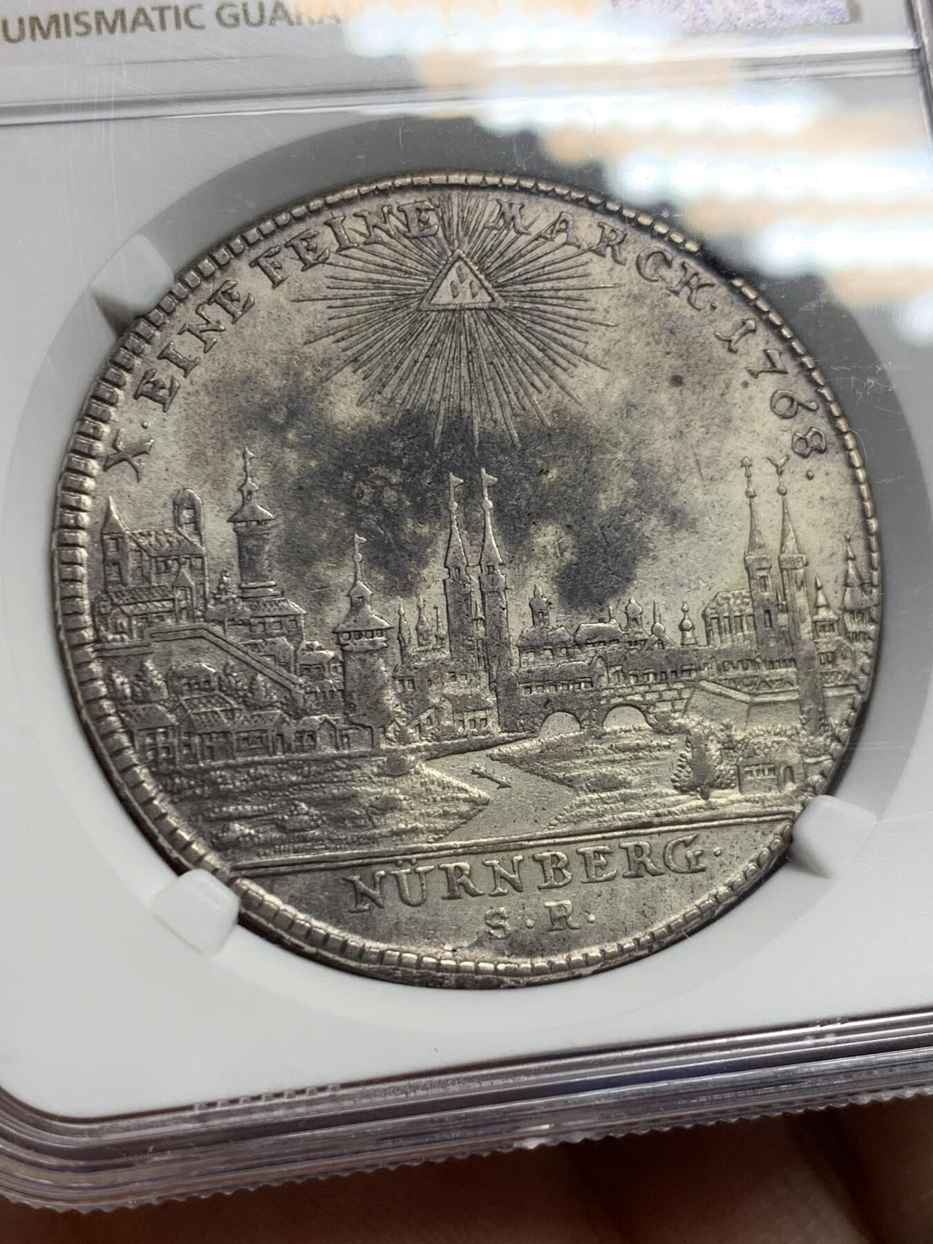 《竞宝斋》第442场 周日，周一，2场连拍 （全场包邮） NGC AUD 1768年德国神罗纽伦堡城市景观泰勒银币