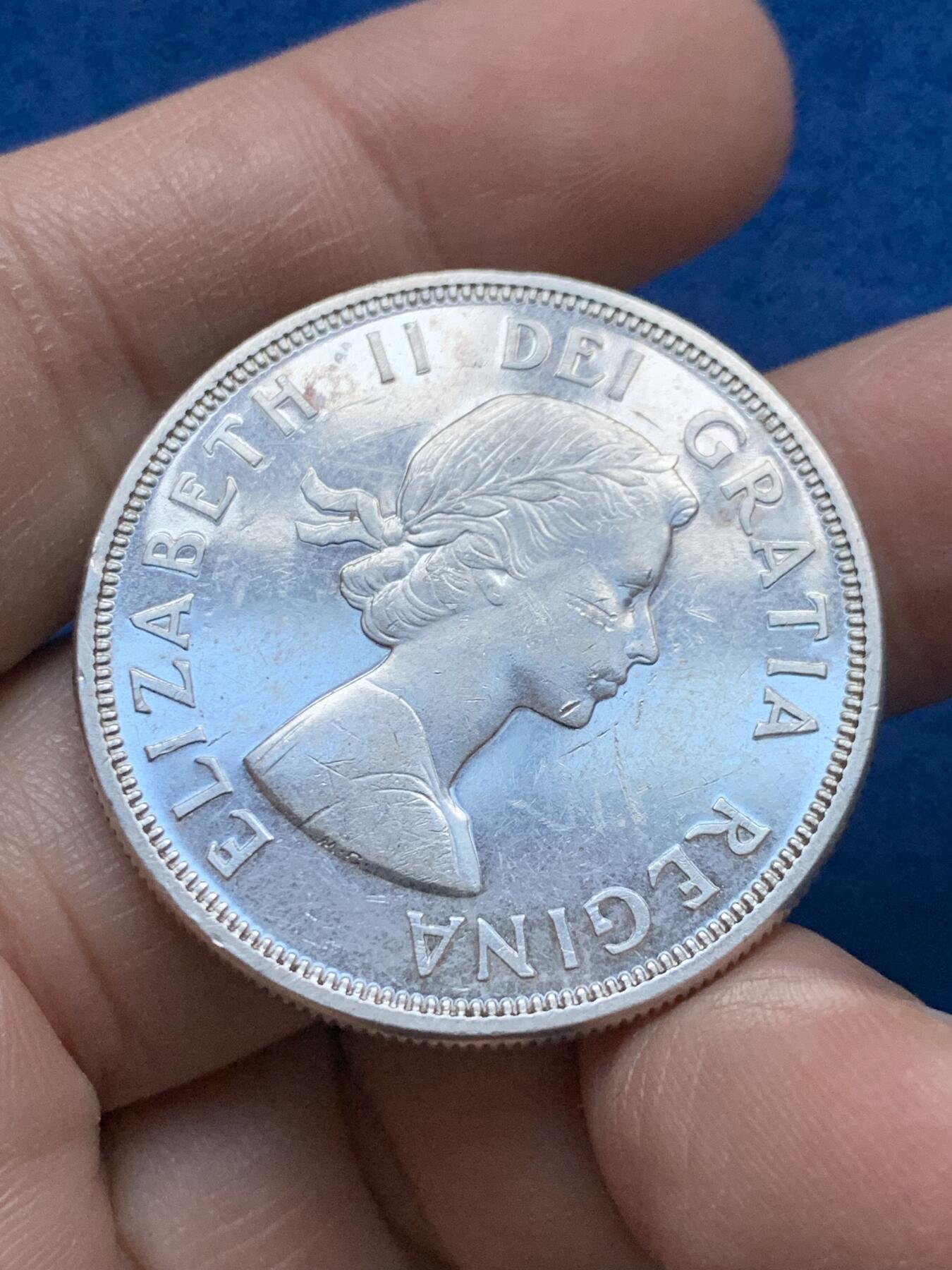 《竞宝斋》第442场 周日，周一，2场连拍 （全场包邮） 加拿大1964年夏洛特会议召开100周年纪念银币 伊丽莎白二世女王头像