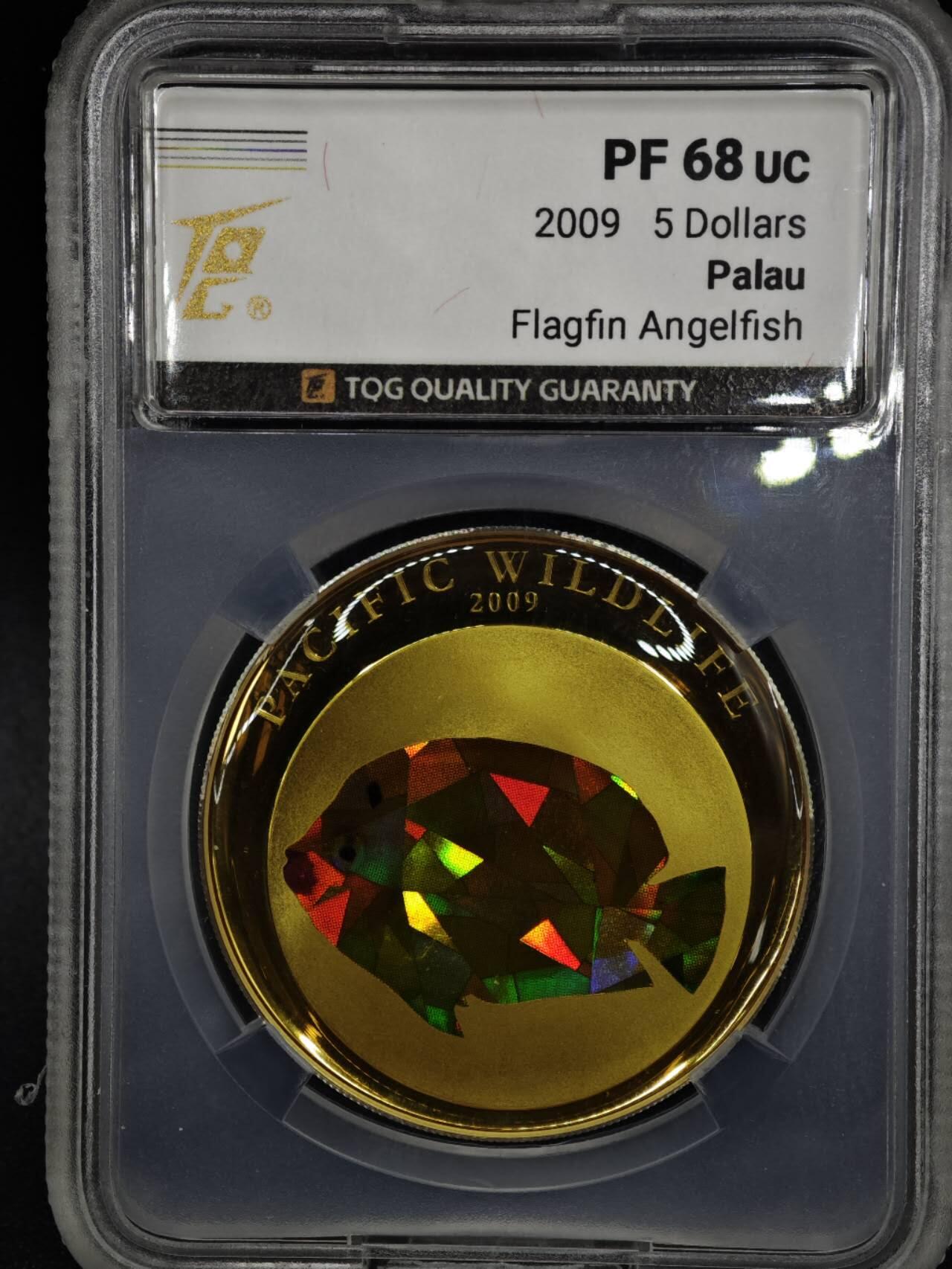 【淘币小摊】实时拍第八百零八拍   银币套币场   满百包邮可预留二周 每周一统一发货   2009年帕劳5元幻彩精制银币 太平洋野生动物-神仙鱼 925银25克 发行量：2千5百 TQG PF68UC