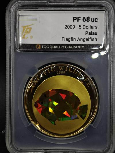 【淘币小摊】实时拍第八百零八拍   银币套币场   满百包邮可预留二周 每周一统一发货   - 2009年帕劳5元幻彩精制银币 太平洋野生动物-神仙鱼 925银25克 发行量：2千5百 TQG PF68UC