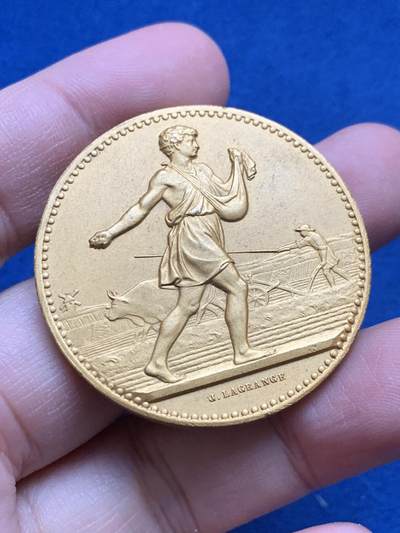 《竞宝斋》第442场 周日，周一，2场连拍 （全场包邮） - 法国播种者镀金铜章 带盒 37.2克 41.2mm 丰饶角铜标