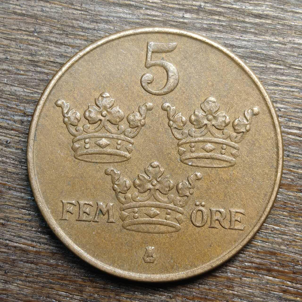 【铜匠收藏】★第133场★散币场，无佣金，30包邮。不满30元，支付5元运费。《接受代拍 代送NGC评级》 瑞典 1937年 5欧尔 铜币