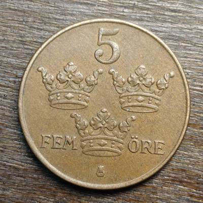 【铜匠收藏】★第133场★散币场，无佣金，30包邮。不满30元，支付5元运费。《接受代拍 代送NGC评级》 - 瑞典 1937年 5欧尔 铜币