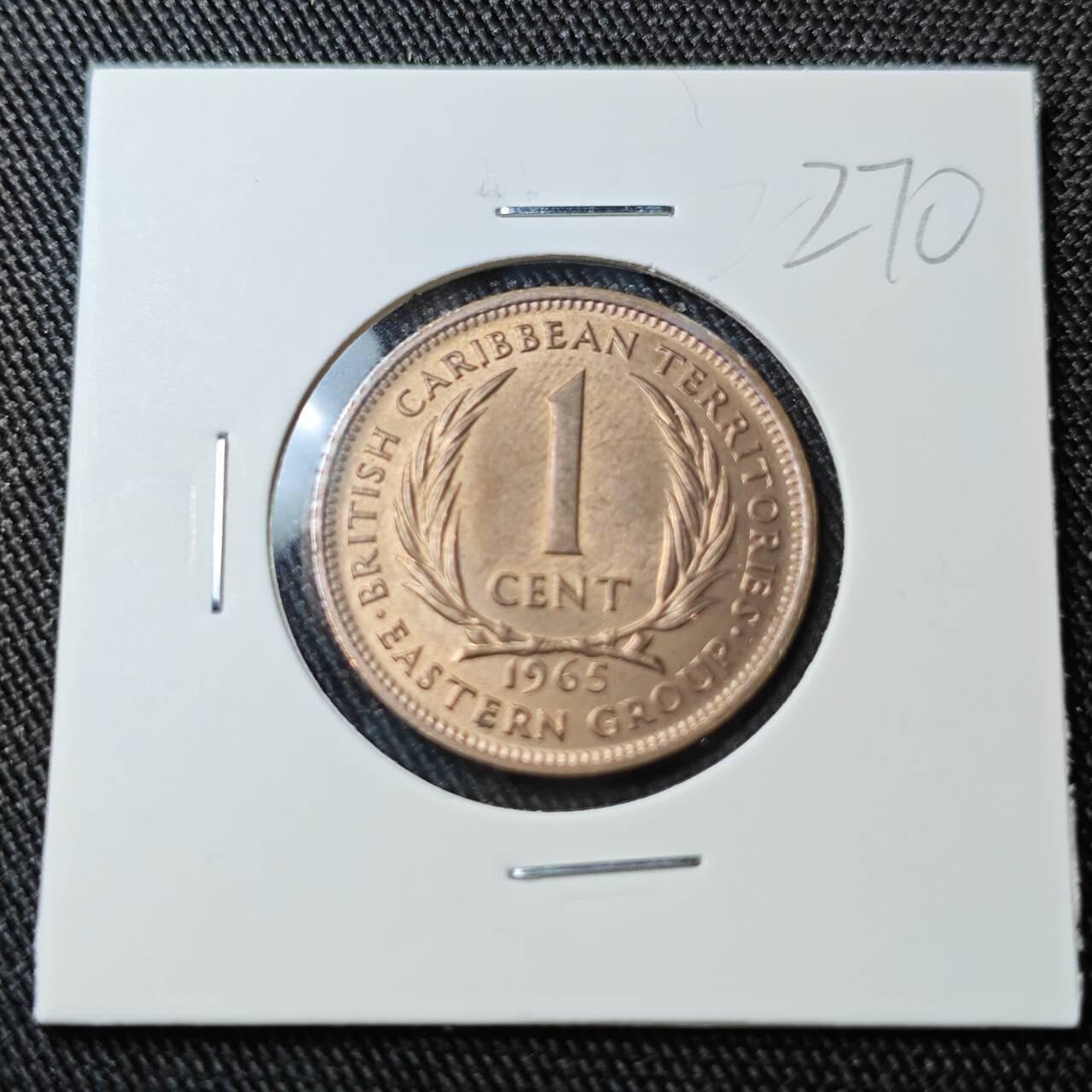 KK钱币收藏小铺 （套币 好品/批量散币 银币）专场  2月预留时间 周末发货  1965英属加勒比1分铜币 好品