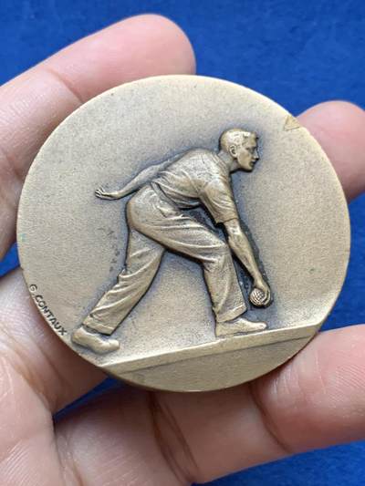 《竞宝斋》第442场 周日，周一，2场连拍 （全场包邮） - 法国运动铜章 人物形象逼真 直径48.4mm 重量59.2g