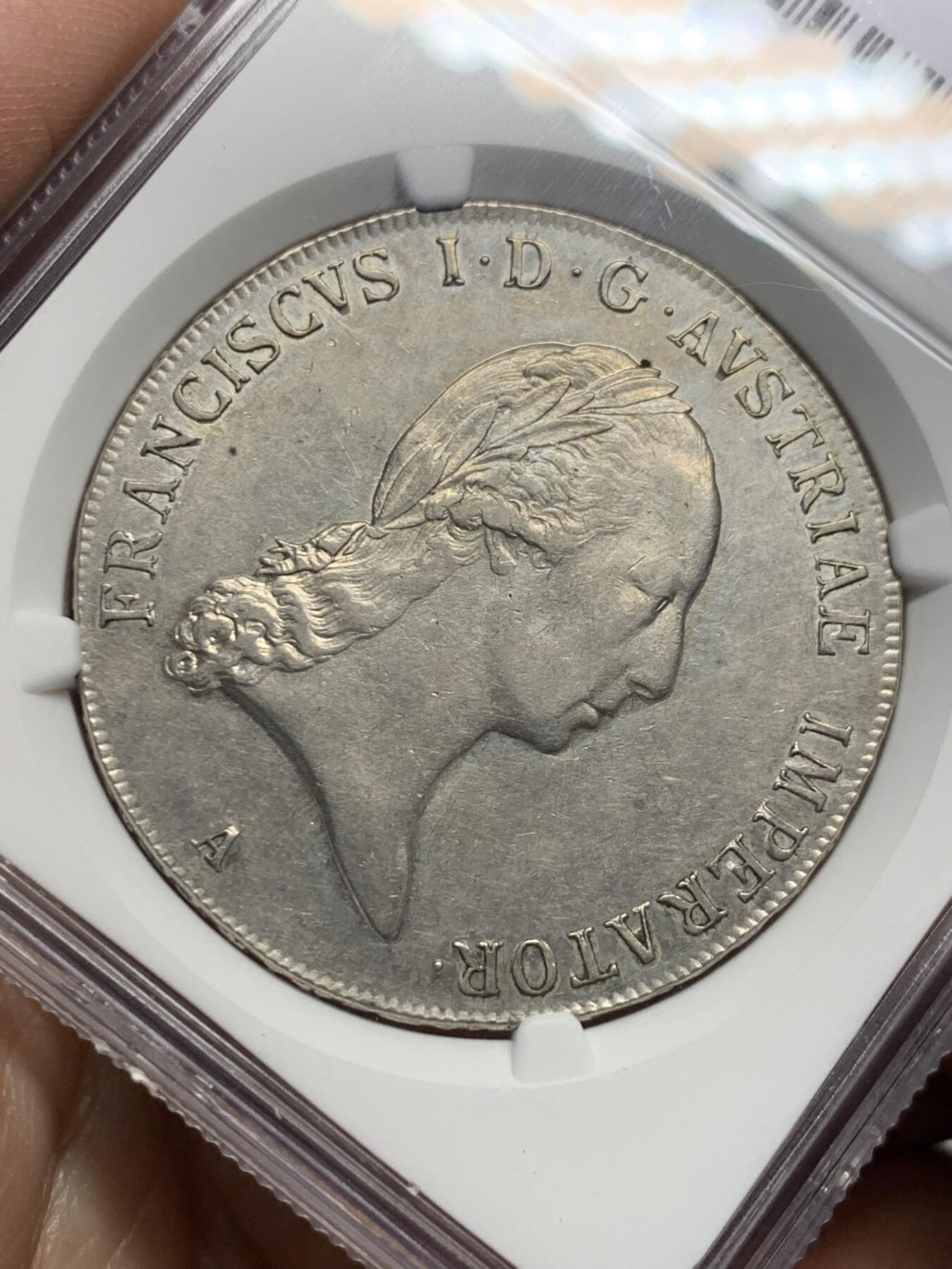 《竞宝斋》第442场 周日，周一，2场连拍 （全场包邮） 亚军分 NGC AU58 奥地利帝国 1822年 弗朗西斯一世 泰勒大银币 自然包浆 带些光 很舒服的状态