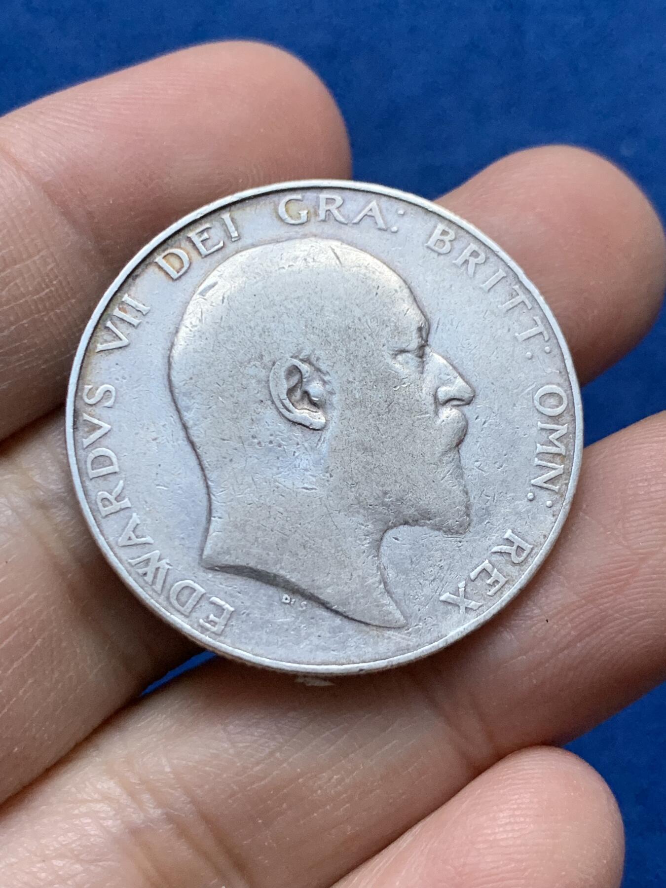 《竞宝斋》第442场 周日，周一，2场连拍 （全场包邮） 英国1909年爱七半克朗银币