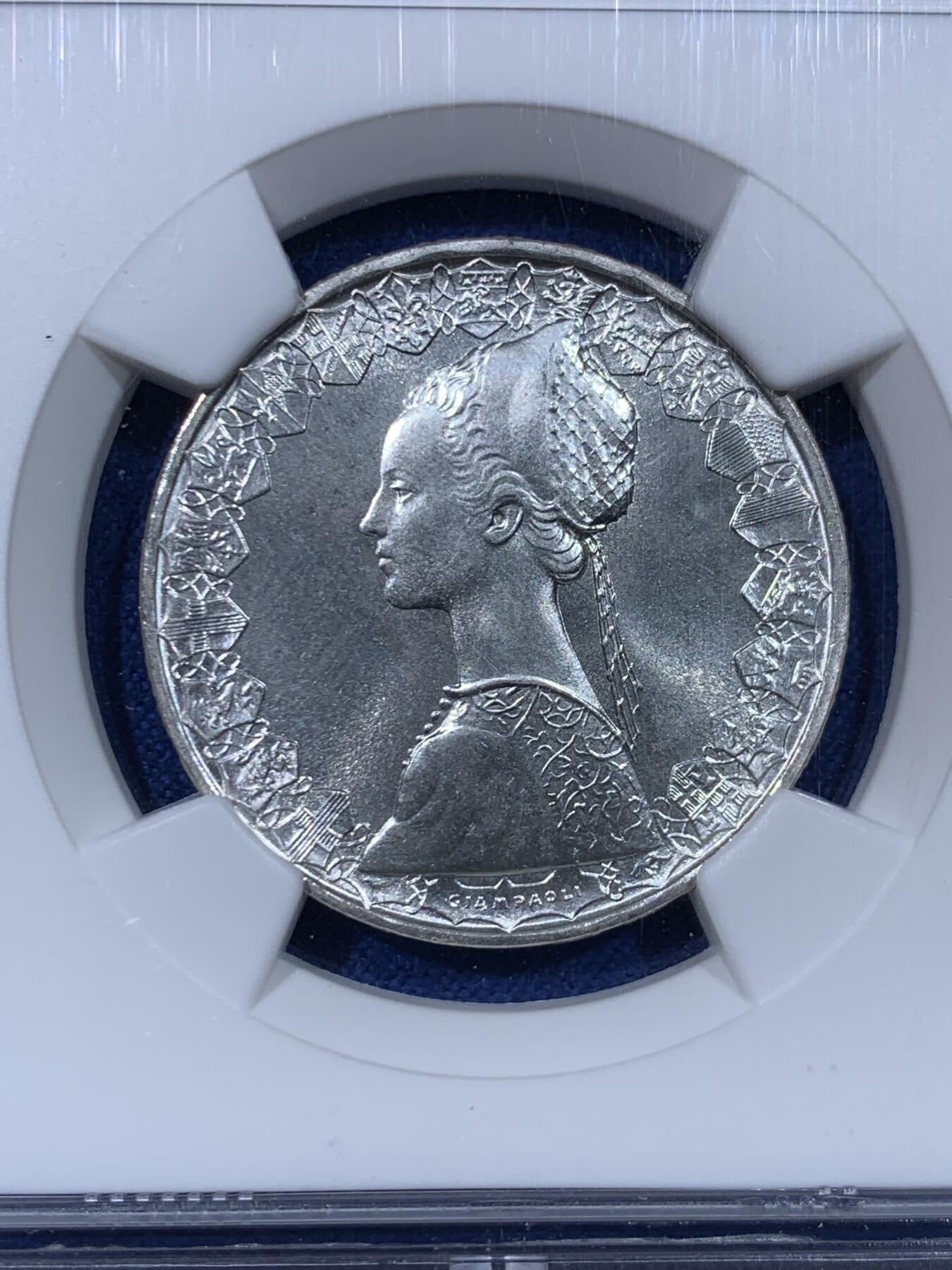 《竞宝斋》第442场 周日，周一，2场连拍 （全场包邮） NGC MS66 意大利1980年500里拉高分帆船少女银币