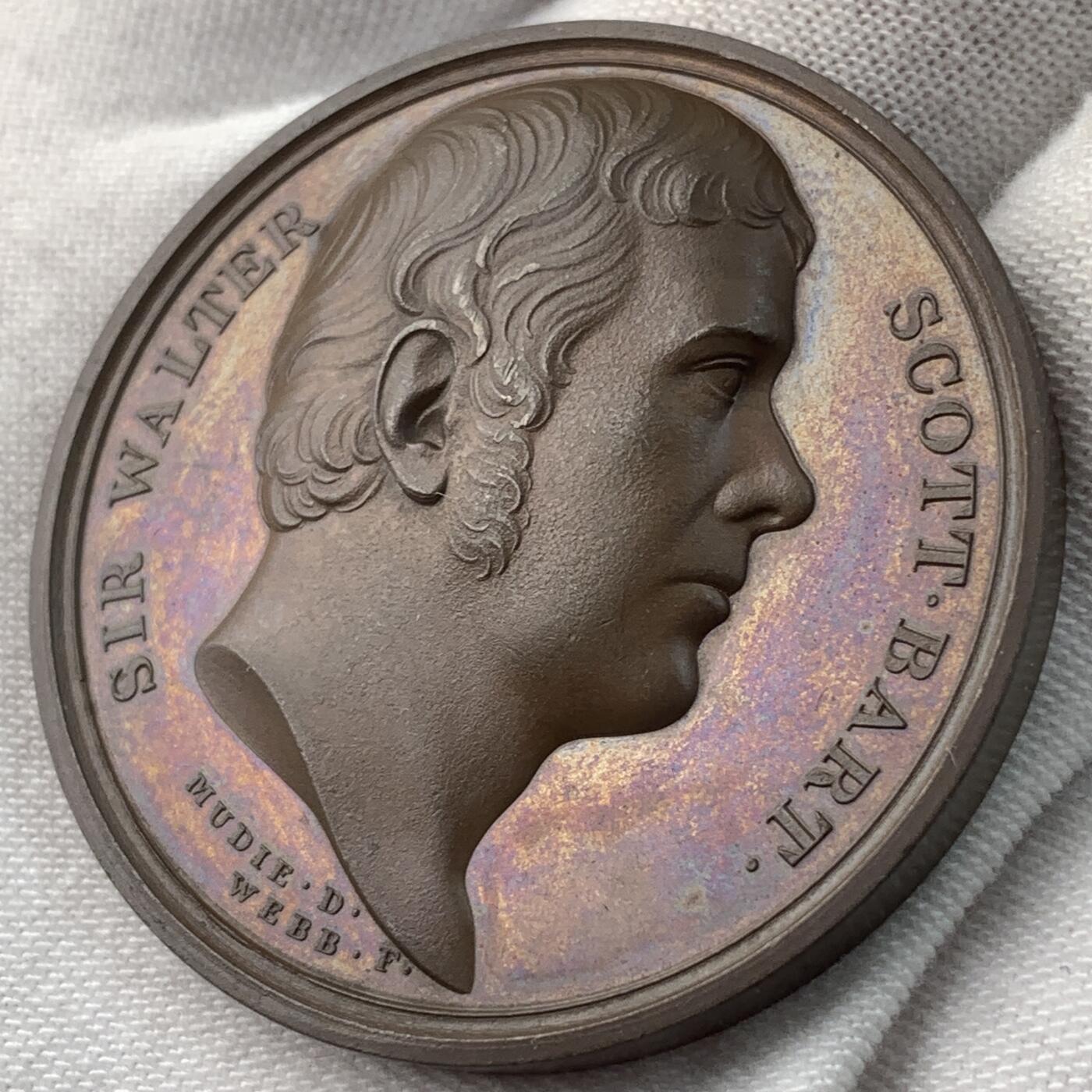 掌中浮雕-藏着的欧洲第043场 NGC MS63 : 1821年英国诗人司各特铜章，T. Webb and B. R. Faulkner雕刻, J. Mudie出品, 40.5mm，少见品种