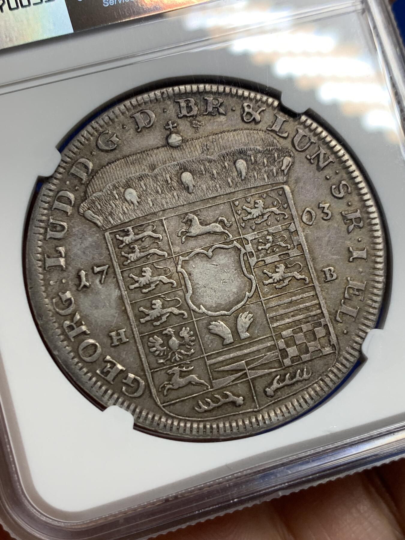 《竞宝斋》第442场 周日，周一，2场连拍 （全场包邮） NGC AU55 德国 1703年 布伦瑞克吕内堡 泰勒大银币 自然原味 这个时期的能有此状态 极好