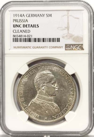 博洋堂世界钱币拍卖第149期（全场包邮） - NGC UNC 德国普鲁士1914年威廉二世军装5马克银币